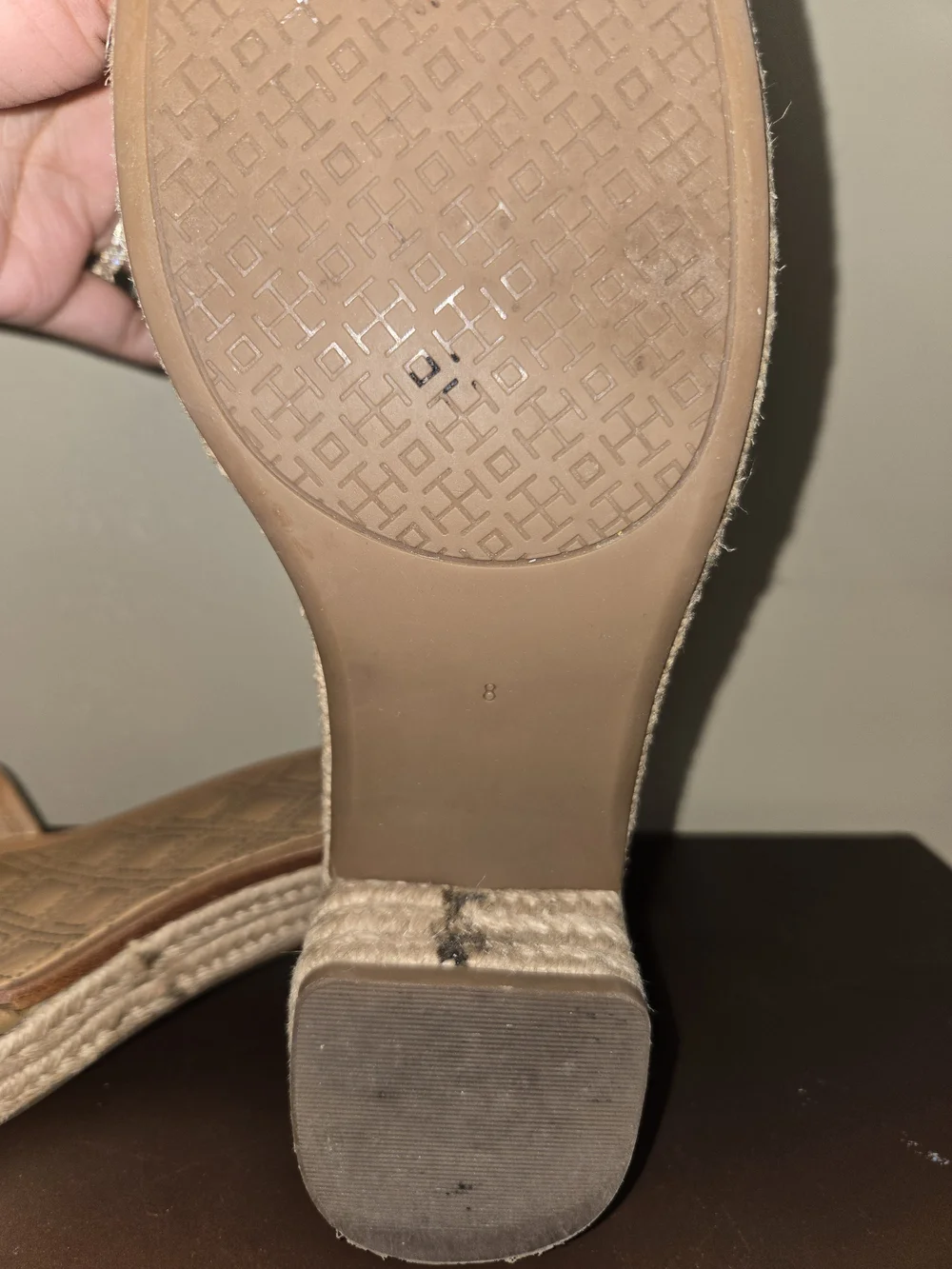 Tory Burch Tan Leather Espadrille Slide Sandals